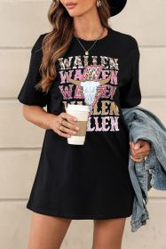 Black WALLEN Letter Print Animal Graphic Oversized Tee (size: (US 16-18)XL)