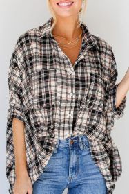 Black Plaid Batwing Sleeve Button Up Shirt (size: (US 4-6)S)