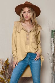 Apricot Waffle Pocket Seam Patchwork Loose Knit Top (size: (US 8-10)M)