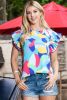 Multicolor Abstract Print Ruffle Sleeve Casual Blouse for Women
