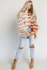 Brown Contrast Striped Print Dropped Shoulder Oversized Top