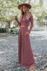 Pink Plain Ribbed Crop Top & Wide Leg Pants Two Piece Pants Set