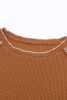 Brown Textured Crewneck Long Sleeve Top
