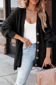 Black Solid Color Buttoned Down Casual Knitted Cardigan (size: (US 8-10)M)