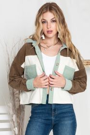 Green Color Block Button Up Cropped Corduroy Jacket (size: (US 16-18)XL)