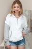 White Casual Half Zip Pullover Hoodie with Kangaroo Pocket