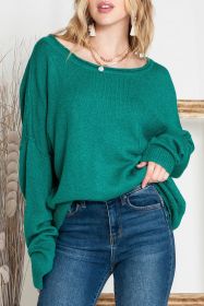 Green Solid Color Drop Shoulder Knitted Pullover Sweater (size: (US 8-10)M)