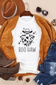White Halloween BOO HAW Crew Neck Graphic Tee (size: (US 4-6)S)