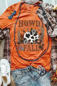 Orange HOWDY FALL Pumpkin Print Crewneck Graphic T Shirt (size: (US 8-10)M)