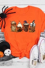 Orange Horror Coffee Pumpkin Spice Halloween Graphic Tee (size: (US 4-6)S)