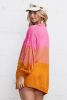 Multicolor Pompom Color Block Open Front Cardigan Sweater