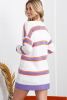Beige Striped Long Sleeve Ribbed Trim Button Cardigan