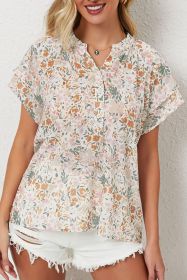 Multicolor Floral Button Notch Neck Ruffle Sleeve Blouse (size: (US 4-6)S)