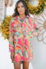 Multicolor Abstract Print Long Sleeve Shirt Dress