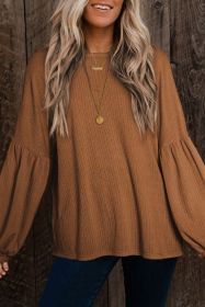 Brown Solid Color Textured Pullover Casual Long Sleeve Top (size: (US 16-18)XL)