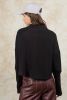Black Ribbed Knit Drop Sleeve Collared Henley Sweater