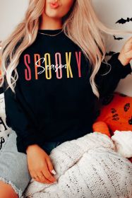 Black Spooky Season Halloween Fashion Graphic Sweatshirt (size: (US 4-6)S)
