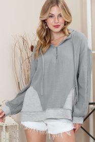 Grey Solid Color Buttoned Pullover Hoodie with Drawstring (size: (US 16-18)XL)