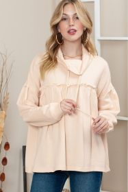 Beige Pullover Drawstring Cowl Neck Oversized Sweatshirt (size: (US 16-18)XL)