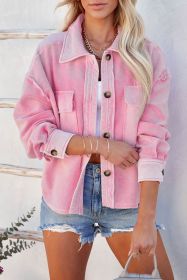 Pink Turn-Down Collar Pockets Shirt Jacket (size: (US 16-18)XL)