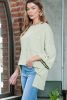 Green Crinkle Ribbed Roll Tab Sleeve Chest Pocket Oversize Top