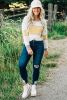 White Color Block Exposed Seam Pullover Long Sleeve T Shirt