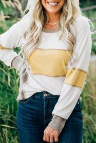 White Color Block Exposed Seam Pullover Long Sleeve T Shirt (size: (US 16-18)XL)