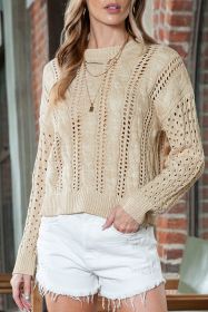 Khaki Cable Knit Drop Shoulder Eyelet Sweater (size: (US 16-18)XL)