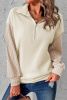 Beige Half Zip Textured Sleeve Drop Shoulder Sweatshirt