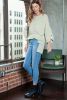 Green Crinkle Ribbed Roll Tab Sleeve Chest Pocket Oversize Top