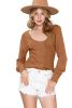 Brown U Neck Textured Long Sleeve Top