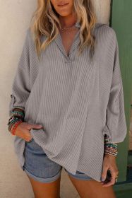 Grey V Neck Drop Sleeve Ribbed Top (size: (US 16-18)XL)