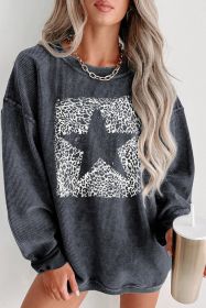 Gray Leopard Star Graphic Corded Sweatshirt (size: (US 4-6)S)