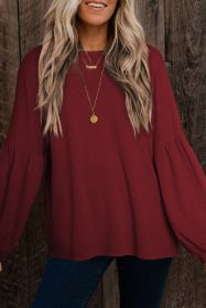 Ruby Solid Color Textured Lantern Sleeve Top (size: (US 16-18)XL)