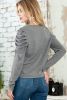 Gray Plain Buttoned Puff Long Sleeve Sheath Top
