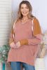 Brown Patchwork Casual Drawstring Tunic Hoodie