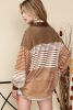 Khaki Faux Leather and Sherpa Striped Shirt Shacket
