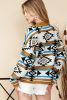Brown Geometric Striped Knit Ribbed Trim Sweater