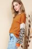 Brown Leopard and Glitter Patchwork Long Sleeve T-Shirt