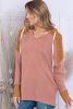 Brown Patchwork Casual Drawstring Tunic Hoodie