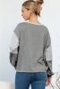 Grey Patchwork Chest Pockets Long Sleeve Pullover Top