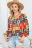 Multicolor 60s Flower Pattern Lantern Sleeve Square Neck Top