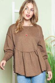 Brown Textured Exposed Seam Pullover Long Sleeve Top (size: (US 16-18)XL)