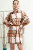 Khaki Plaid Pattern Collared Neck Ruffled Sleeve Shirt Dress