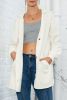 Beige Solid Color Button Down Long Hooded Cardigan