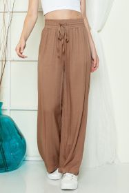 Brown Casual Drawstring Shirred Elastic Waist Wide Leg Pants (size: (US 44)XL)