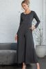 Dark Grey Henley Long Sleeve Wide Leg Jumpsuit with Pockets