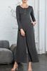 Dark Grey Henley Long Sleeve Wide Leg Jumpsuit with Pockets