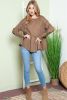 Brown Textured Exposed Seam Pullover Long Sleeve Top