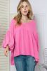 Pink Crinkled Lantern Sleeve Babydoll Blouse
